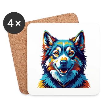 Sibérien Laïka Chien Race Coloré Dessin Animé Kawaii - Dessous de verre (lot de 4) - blanc - Devant
