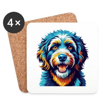 Spanisch Wasser Hund Rasse Bunt Karikatur Kawaii - Untersetzer (4er-Set) - Weiß - Vorne