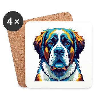 St Bernard Chien Race Coloré Dessin Animé Kawaii - Dessous de verre (lot de 4) - blanc - Devant