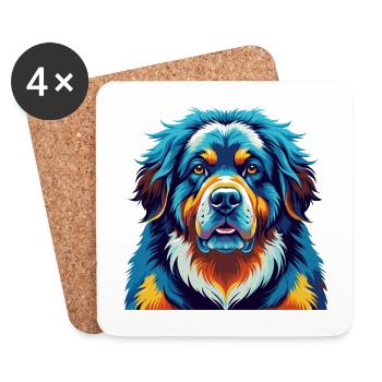Tibetische Dogge Hunderasse Bunte Karikatur Kawaii - Untersetzer (4er-Set) - Weiß - Vorne