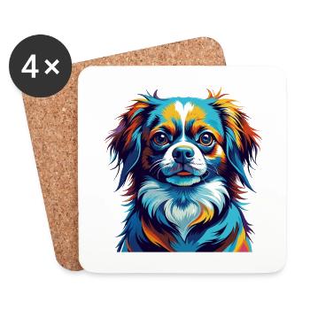 Tibetan Spaniel Hunderasse Bunte Karikatur Kawaii - Untersetzer (4er-Set) - Weiß - Vorne