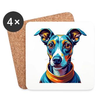 Whippet Chien Race Coloré Dessin Animé Kawaii - Dessous de verre (lot de 4) - blanc - Devant