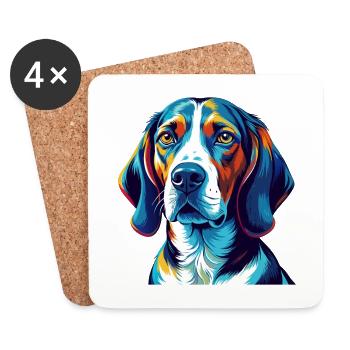 Treeing Walker Coonhound Chien Race Dessin animé Kawaii - Dessous de verre (lot de 4) - blanc - Devant