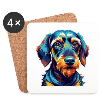 Wirehaired Dachshund Dog Breed Cartoon Kawaii - Coasters (set of 4) - white - Front