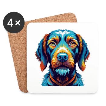 Fil de fer Vizsla race de chien dessin animé Kawaii - Dessous de verre (lot de 4) - blanc - Devant