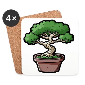 Comic Bonsai Baum - Untersetzer (4er-Set) - Weiß - Vorne