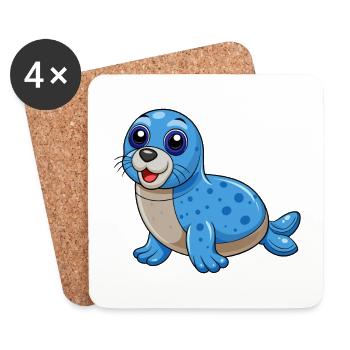 Seal Cute Mascot Cartoon Character Kawaii - Coasters (set of 4) - white - Front