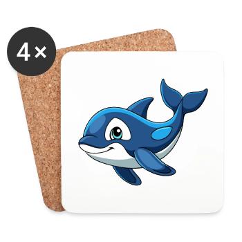 Orca Cute Mascot Cartoon Character Kawaii - Coasters (set of 4) - white - Front