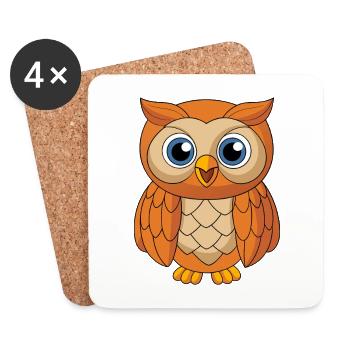 Owl Cute Mascot Cartoon Character Kawaii - Coasters (set of 4) - white - Front