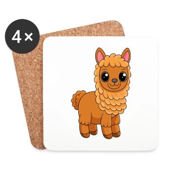 Alpaga Mignon Mascotte Personnage De Dessin Animé Kawaii - Dessous de verre (lot de 4) - blanc - Devant