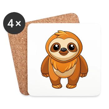 Sloth Cute Mascot Cartoon Character Kawaii - Coasters (set of 4) - white - Front