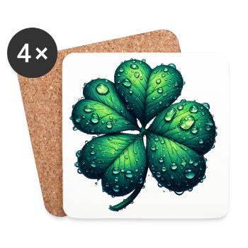Trèfle à quatre feuilles - Dessous de verre (lot de 4) - blanc - Devant