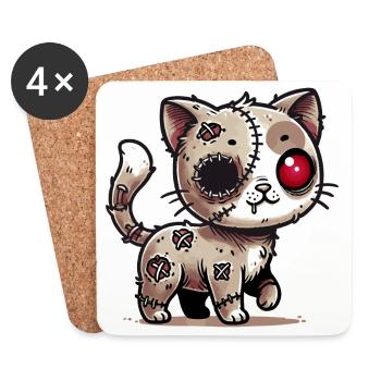creepy zombie kawaii cat for Halloween fun - Coasters (set of 4) - white - Front