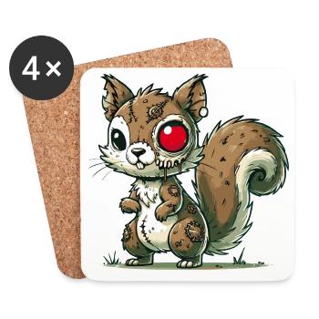 Écureuil zombie effrayant pour le plaisir d’Halloween - Dessous de verre (lot de 4) - blanc - Devant