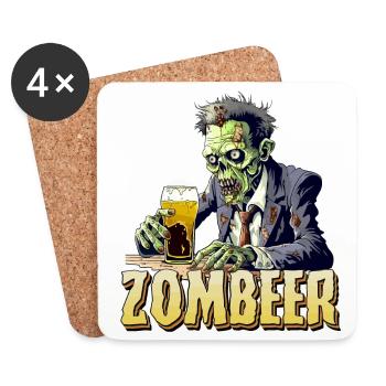 Zombier - Zombie und Bier Happy Halloween Bier - Untersetzer (4er-Set) - Weiß - Vorne