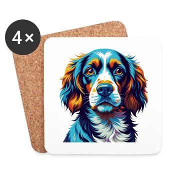 Épagneul alpin Chien race Coloré Dessin animé Kawaii - Dessous de verre (lot de 4) - blanc - Devant