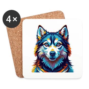 Alaskan Husky Chien Race Coloré Dessin Animé Kawaii - Dessous de verre (lot de 4) - blanc - Devant