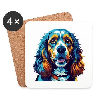 Cocker américain Spaniel Chien Race Dessin animé Kawaii - Dessous de verre (lot de 4) - blanc - Devant