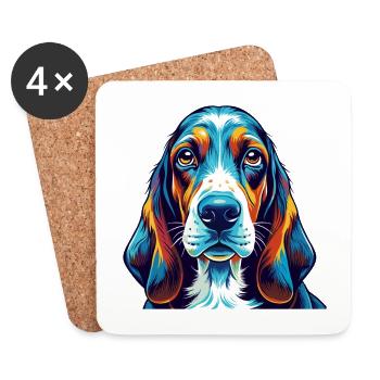 Basset Hound Chien Race Coloré Dessin Animé Kawaii - Dessous de verre (lot de 4) - blanc - Devant