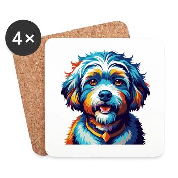 Bichon frisé Race de chien Dessin animé coloré Kawaii - Dessous de verre (lot de 4) - blanc - Devant