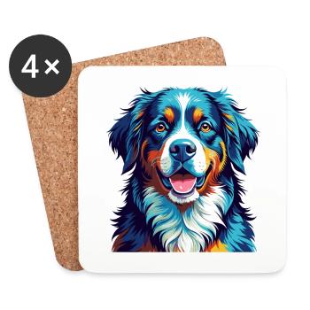 Bernese Mountain Dog Breed Colorful Cartoon Kawaii - Coasters (set of 4) - white - Front
