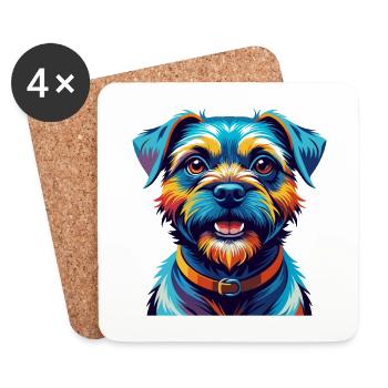 Border Terrier Chien Race Coloré Dessin Animé Kawaii - Dessous de verre (lot de 4) - blanc - Devant
