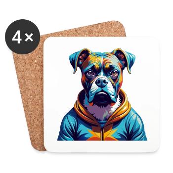 Boxer chien race coloré aquarelle dessin animé Kawaii - Dessous de verre (lot de 4) - blanc - Devant