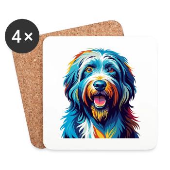 Bergamasco Chien Race Coloré Dessin Animé Kawaii - Dessous de verre (lot de 4) - blanc - Devant