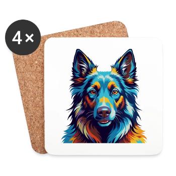 Chien de berger belge race Coloré Dessin animé Kawaii - Dessous de verre (lot de 4) - blanc - Devant