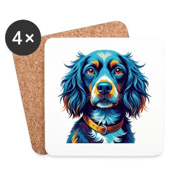 Blue Picardy Spaniel Dog Breed Cartoon Kawaii - Coasters (set of 4) - white - Front