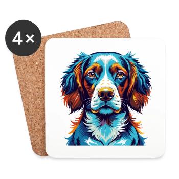Bretagne, race de chien, dessin animé coloré, Kawaii - Dessous de verre (lot de 4) - blanc - Devant