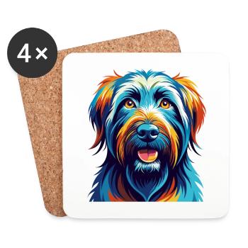 Briard Dog Breed Colorful Cartoon Kawaii - Coasters (set of 4) - white - Front