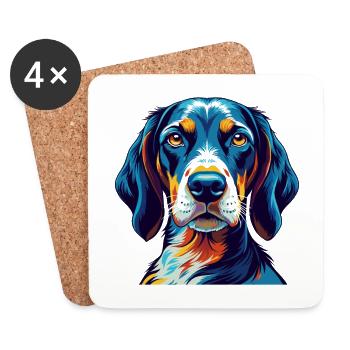 Bluetick Coonhound Chien Race Dessin animé Kawaii - Dessous de verre (lot de 4) - blanc - Devant