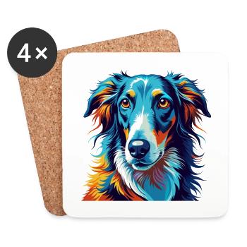 Borzoi Dog Breed Colorful Cartoon Kawaii - Coasters (set of 4) - white - Front