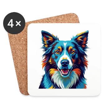 Border Collie Chien Race Coloré Dessin animé Kawaii - Dessous de verre (lot de 4) - blanc - Devant