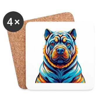 Chinois Shar Pei Chien Race Coloré Dessin Animé Kawaii - Dessous de verre (lot de 4) - blanc - Devant