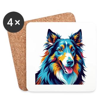 Collie Chien Race Coloré Dessin Animé Kawaii - Dessous de verre (lot de 4) - blanc - Devant
