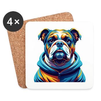 Bouledogue race coloré aquarelle dessin animé Kawaii - Dessous de verre (lot de 4) - blanc - Devant