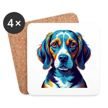 Beagle Chien Race Coloré Dessin Animé Kawaii - Dessous de verre (lot de 4) - blanc - Devant