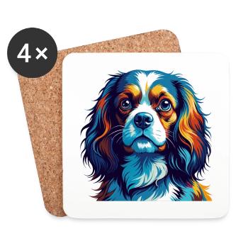 Cavalier King Charles Spaniel Chien Race Dessin animé - Dessous de verre (lot de 4) - blanc - Devant