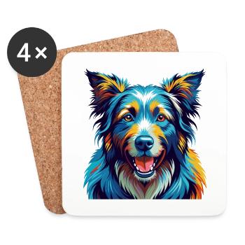 Chien de berger croate race Dessin animé coloré Kawaii - Dessous de verre (lot de 4) - blanc - Devant