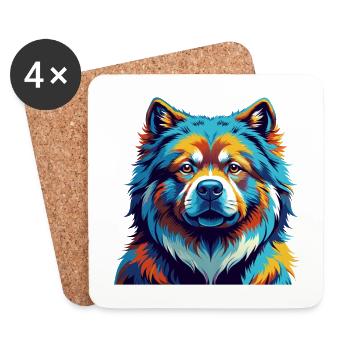 Chow Chow Chien Race Coloré Dessin animé Kawaii - Dessous de verre (lot de 4) - blanc - Devant