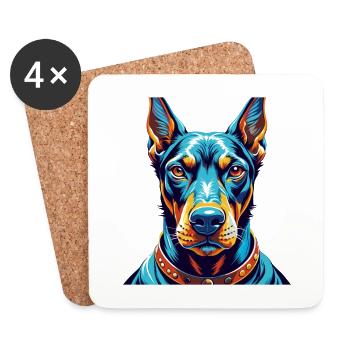 Doberman Chien Race Coloré Dessin Animé Kawaii - Dessous de verre (lot de 4) - blanc - Devant