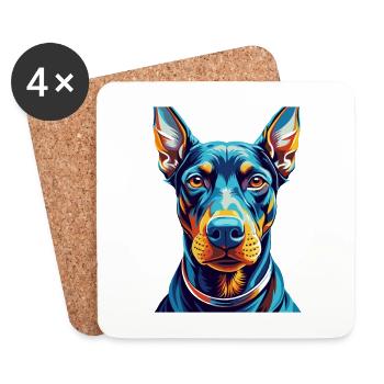 Doberman Pinscher Chien Race Dessin animé Kawaii - Dessous de verre (lot de 4) - blanc - Devant
