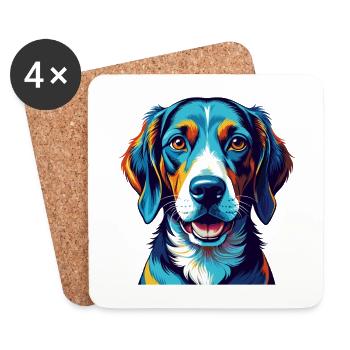English Foxhound Dog Breed Colorful Cartoon Kawaii - Coasters (set of 4) - white - Front