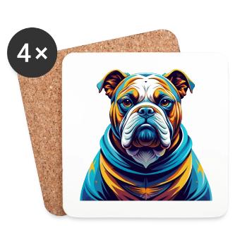 Bouledogue anglais race coloré dessin animé Kawaii - Dessous de verre (lot de 4) - blanc - Devant