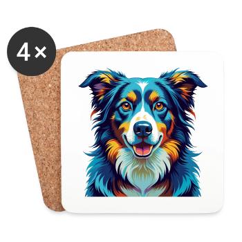 English Shepherd Dog Breed Colorful Cartoon Kawaii - Coasters (set of 4) - white - Front