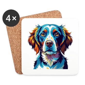 French Brittany Dog Breed Colorful Cartoon Kawaii - Coasters (set of 4) - white - Front