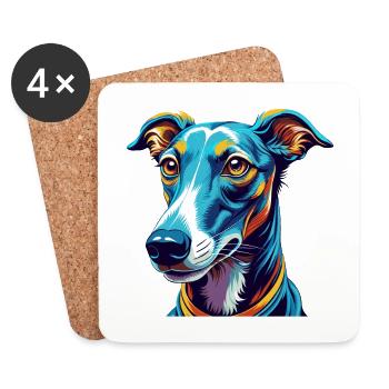 lévrier chien race dessin animé coloré kawaii - Dessous de verre (lot de 4) - blanc - Devant