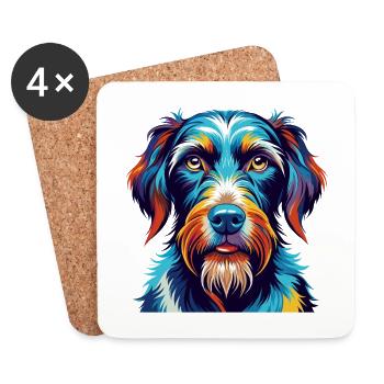 German Wirehaired Pointer Dog Breed Cartoon Kawaii - Coasters (set of 4) - white - Front